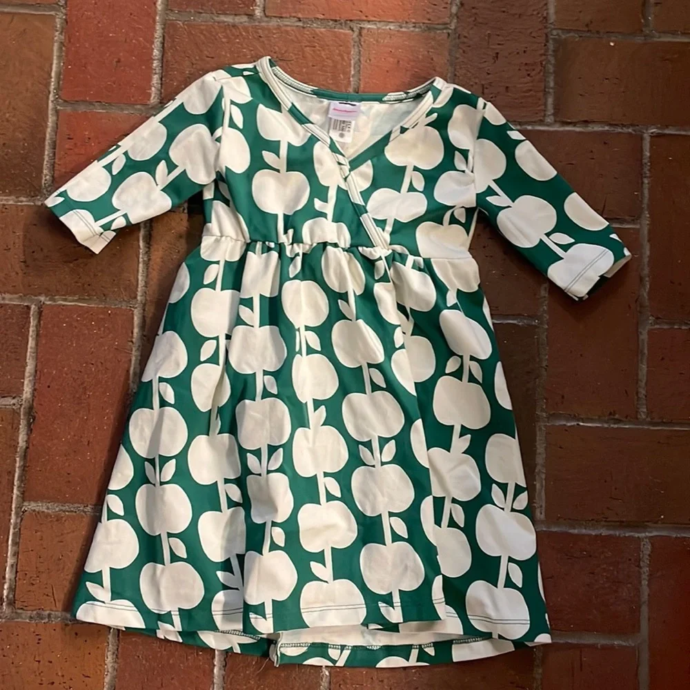Hanna Andersson Green White Apple print twirl dress size‎ 150/12